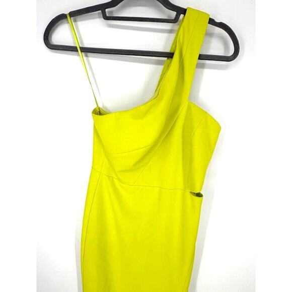 Aidan Mattox Fluorescent Yellow One-Shoulder Column Gown with Side Cut Out – 0 - Picture 3 of 10